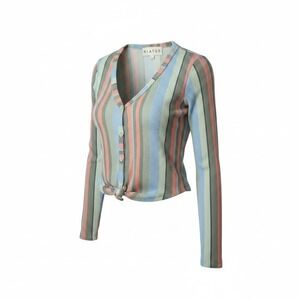 Hiatus Womens Striped Waffle Knit‎ Tie Front Cardigan Blue Coral XS